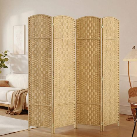 HOMCOM Paravent Séparateur de Pièce Intérieur en Bois 180x180cm - 4 Panneaux, Pliable, Pour Salon & Chambre, Bois Naturel (1/5)