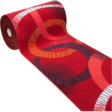 Passatoia Cucina Bordata Moderna Antiscivolo Al Metro H57 Cm Tappeto Su Misura 100% Made In Italy - Rosso