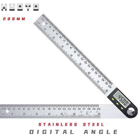 Rapporteur d'Angle Numérique 0-200mm Numérique Angle Finder 0-360 °Rapporteur Numérique 2 en 1 en Acier Inoxydable avec Affichage LCD Mesure Angle pour Travail Du Bois Construction Réparation (1/4)