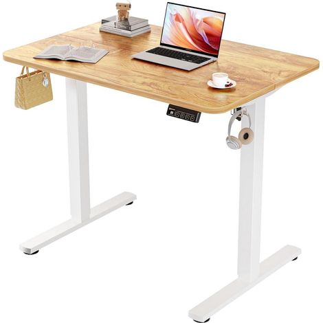 Höhenverstellbarer Schreibtisch 90x60cm elektrisch mit Memory-Funktion, Hellbraun (1/5)