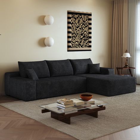 Modulares Ecksofa 270x175x83 cm schwarz, Longchair links, Rippenstoff, ohne Montage MEUBLIV (1/5)