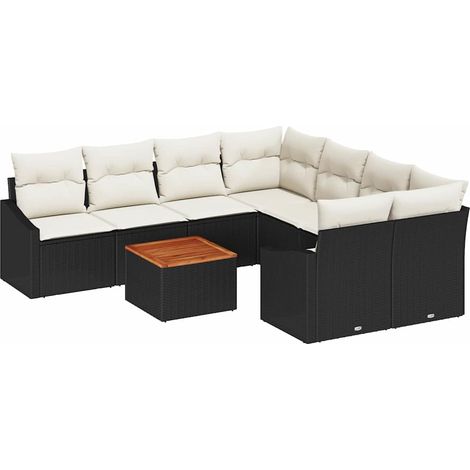 Garden Sofa Set with Storage 9 pcs Black and Cream Poly Rattan vidaXL