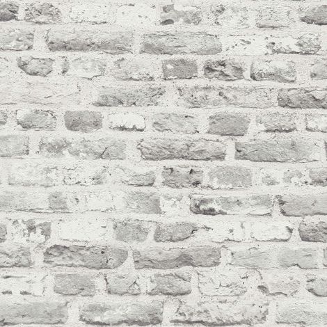 3D Tapete Profhome 388294 heißgeprägte Vliestapete leicht strukturiert mit Ziegelsteinen matt grau weiß 5,33 m2