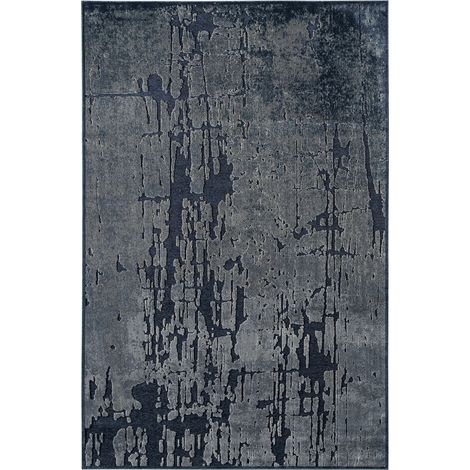 Tapis classique en viscose bleu pétrole finition artisanale - Bleu pétrole intense et raffiné (1/5)