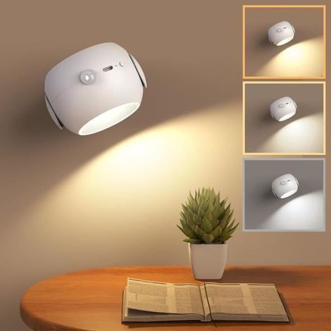 Applique Murale Interieur, Lampe Murale avec Détecteur de Mouvement, Luminosité Réglable, 350° Rotatifs pour Chambre, Couloir, Salon (1/4)