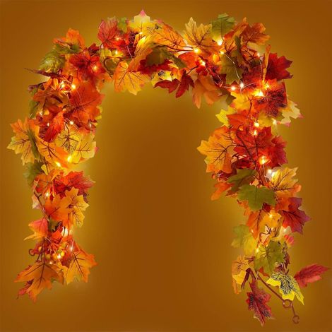 Guirlande Lumineuse Feuilles D Erable - 183 Cm - LED À Piles - Couleur Chaude - Pour Intérieur Et Extérieur - Décoration Automnale (1/5)