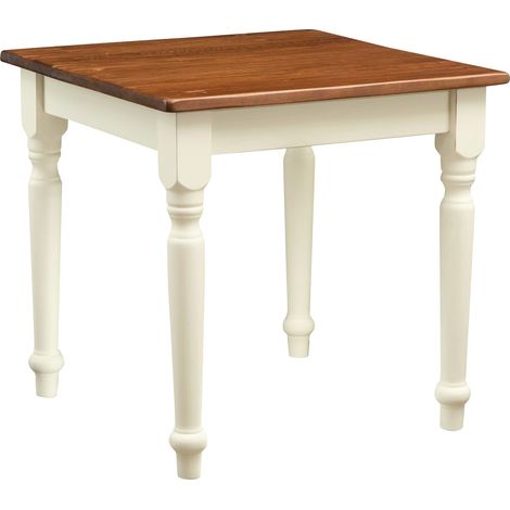 Fester Tisch im Country-Stil aus massivem Lindenholz mit antikierter weißer Struktur und Platte aus Nussholz. Made in Italy