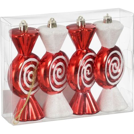 DECORAZIONE NATALIZIA CARAMELLA 4 PEZZI ROSSO E BIANCO 12,5X6X4,5CM EDELMAN