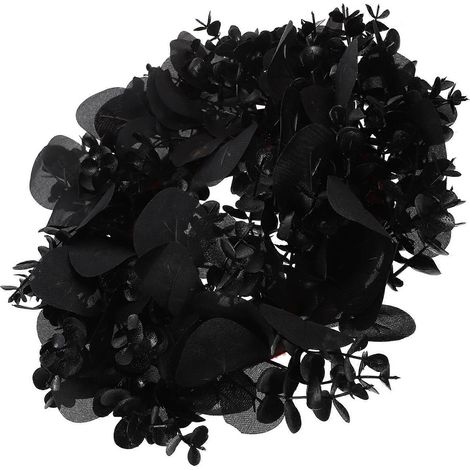 Couronne d'Halloween en eucalyptus artificiel noir, décoration de porte d'entrée, 1 pièce
