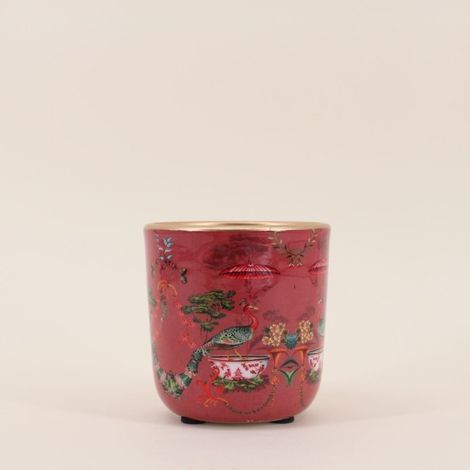 Cache pot en métal laqué rose, H13cm