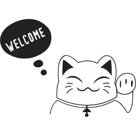 Autocollant Chat Porte-Bonheur Vinyle Noir 68x49cm Déco Murale Salon Chambre Surfaces Lisses Lot de 1