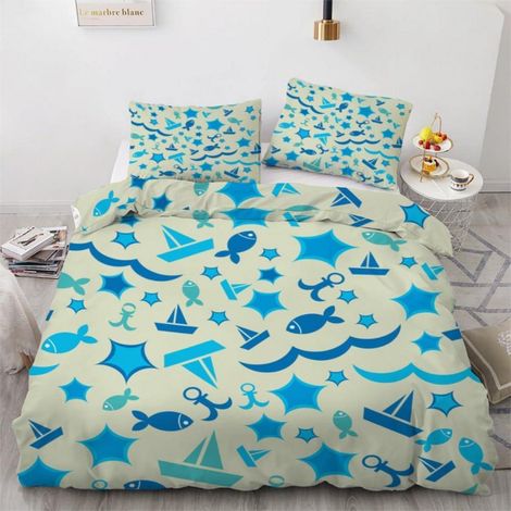 Bettwäsche-Set 220x240 cm mit 2 Kissenbezügen 80x80 cm, 3D-Anker-Motiv, Mikrofaser