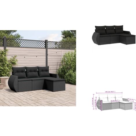 4-tlg. Garten-Sofagarnitur mit Kissen Schwarz Poly Rattan - Gartenmöbel - Outdoor Möbel - Rattan Gartenset - Lounge Set - Esstischgarnitur (1/3)