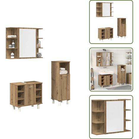 Ensemble de meubles salle de bain 3 pcs bois d'ingénierie - Ensemble De Meubles De Salle De Bain - Ensembles De Meubles De Salle De Bain - Armoire De Salle De Bain - Armoire De Rangement De Salle De B (1/5)