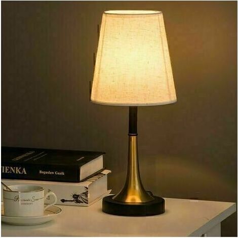 ACKERMAN - Lampe de table de chevet, abat-jour en tissu métallique, idéale pour salon, chambre et bureau (1/5)