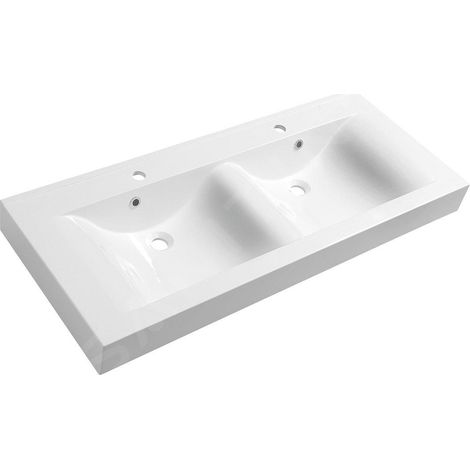 Sapho Lavabos - Double-lavabo 1200x500 mm, avec 2 trop-pleins, avec trous pour robinets, blanc 68121 (1/4)