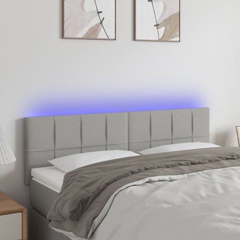 Tête de lit à LED Armoire de tête de lit Gris clair 144x5x78/88 cm Tissu 18213 (1/5)