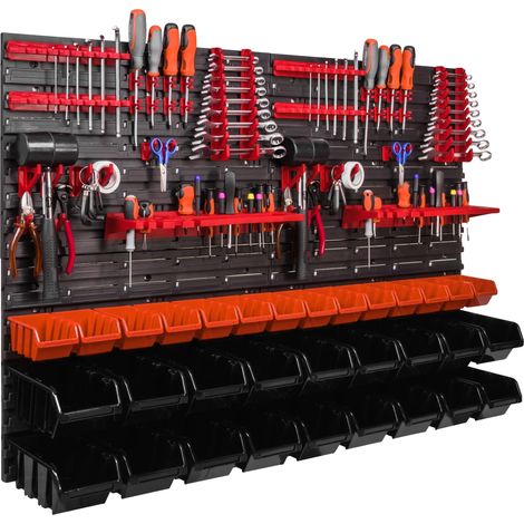 Panel de herramientas, 115 x 78 cm, 32 compartimentos de almacenamiento, montaje en pared, componentes de plástico, configuración libremente ajustable. (1/5)