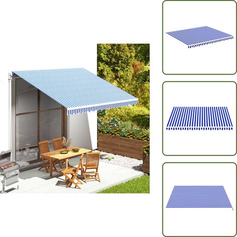 Tissu de remplacement pour auvent Bleu et blanc 4x3,5 m - Tissu D'ombrage - Auvent De Jardin - Toile D'extérieur - Protection Solaire - Parasol De Terrasse (1/5)