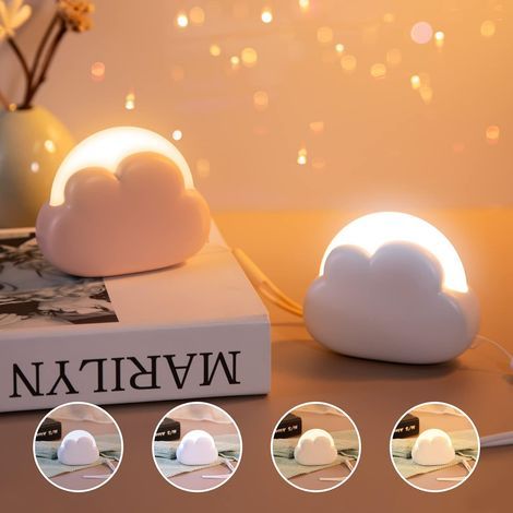 Veilleuse Enfant Nuage, Veilleuse Bébé Nomade, avec 4 Intensité et Lanière en silicone, Veilleuse Led Rechargeable, Lampe de Chevet pour Chambre d'Enfant, idéal pour Bébé et Maman(2 pièces) (1/5)