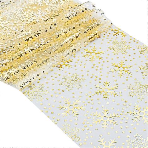 2 rouleaux de chemin de table à paillettes dorées, motif flocons de neige, 28 x 274 cm, idéal pour les fêtes, anniversaires et mariages. (1/5)