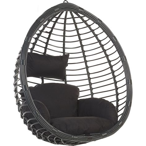 Silla colgante de ratán negra para interior-exterior forma de huevo estilo boho Tollo (1/5)