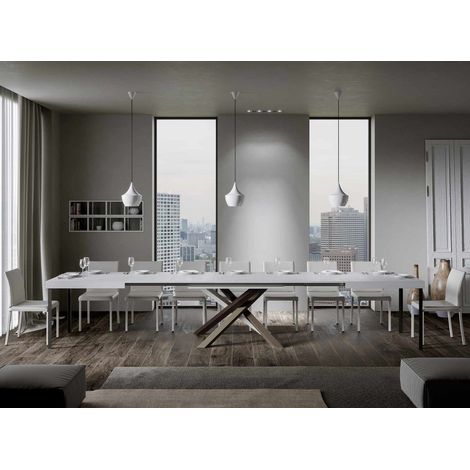 Les Tendances – Table extensible blanche 8 à 20 personnes – Longueur 180 à 440 cm – Pieds entrelacés – Bois mélaminé italien – 5 rallonges incluses (1/5)