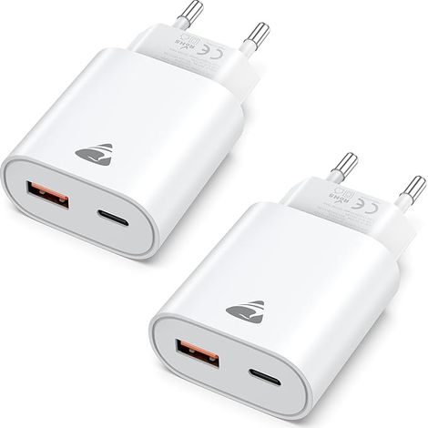 Chargeur USB C, Prise USBC Adaptateur Secteur Type C PD QC Double Mural Prise Bloc Type C Chargeur pour 16 15 14 13 12 11 Pro Max XS XR X 8 7 6 SE iPad Galaxy Telephone (1/5)