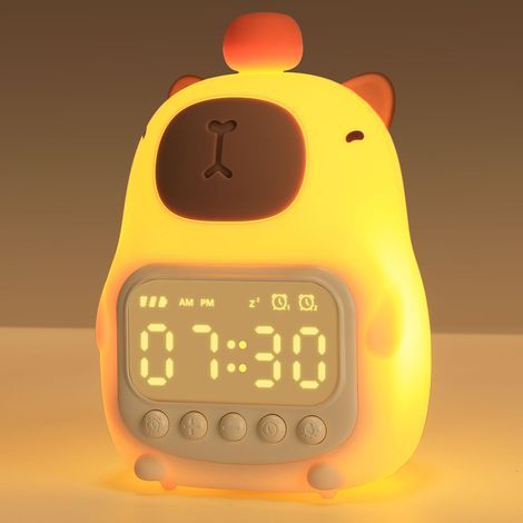 Children's Alarm Clock with Night Light, Silicone, 2 Alarms, Snooze Function, 12/24h Display, Bedside Clock for Children