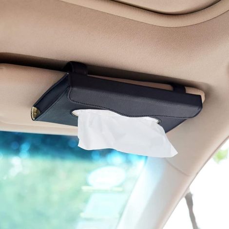 Car sun visor tissue box, leather toilet paper holder for cars, sun visor accessory, tissue holder with clip, universal tissue box (black) (1/5)