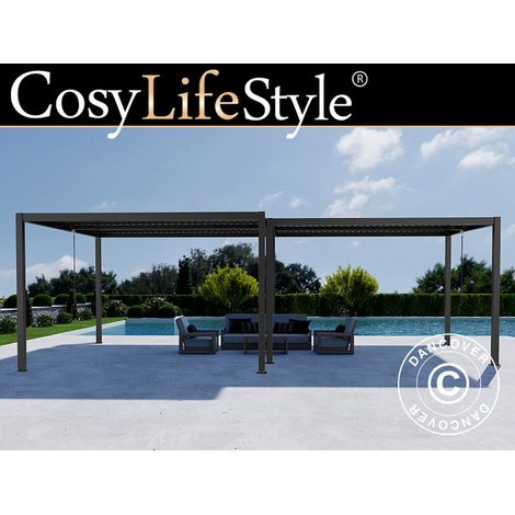 Pergola tonnelle de jardin bioclimatique San Pablo Alu+, 3x4m, 4x4m, Noir, 2 pcs. - Dancover