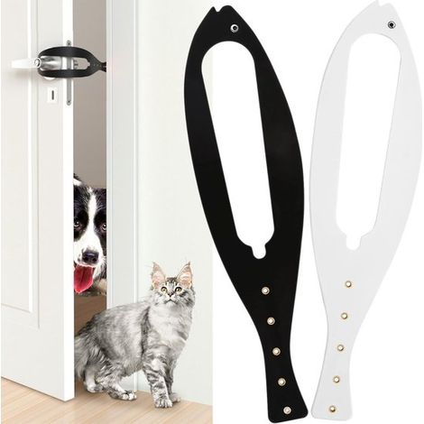 2 piezas,Tope para puerta de gato,Cierre para puerta de gato,Cierre para puerta de mascotas,5 correas ajustables,Blanco y negro (1/5)