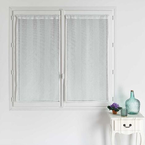 Homemaison – Paire de voilages unis à rayures fantaisie 45x120 cm – Légers et lavables en machine à 30° – Prêts à poser pour fenêtres