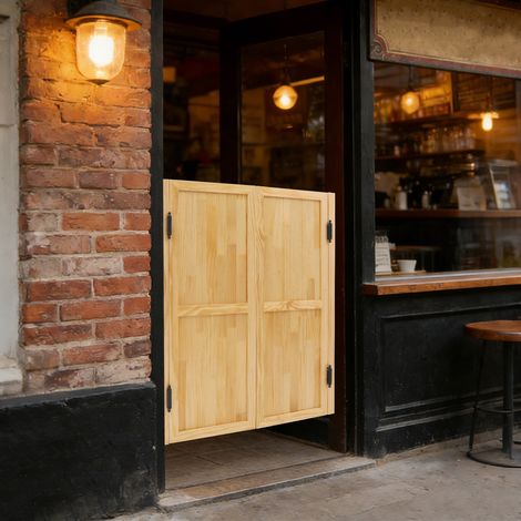 81 x 107 cm – Porte intérieure en bois massif à ouverture partielle, à fermeture automatique, de style café, adaptée aux cuisines, bars, porches et couloirs - couleur bois (1/5)
