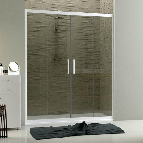 Porta doccia nicchia in pvc profilo bianco h 200 mod. Star 2 Ante 130 cm vetro trasparente (1/4)