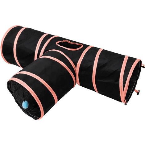 Tunnel pliable pour chat INF : Jeu interactif et exercice pour votre chat (Noir et rose) (1/4)