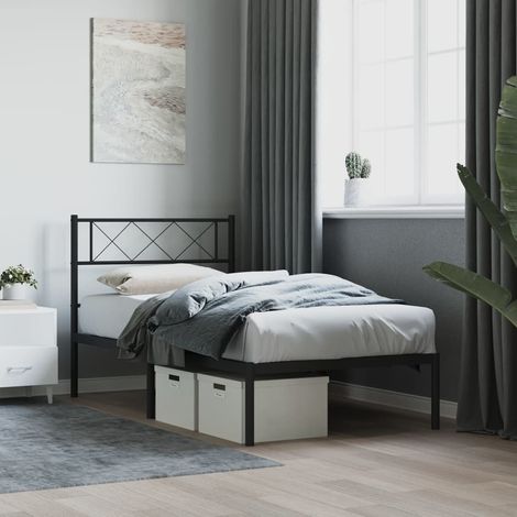 Estructura cama sin colchón con cabecero metal negro 80x200 cm