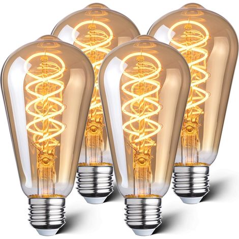 Ampoule décorative LED E27, 1800K 4W, ampoule Edison vintage, ST64, verre ambré, dimmable, design à filament rétro, idéale pour les cafés, les bars et l'éclairage décoratif, lot de 4 (1/5)