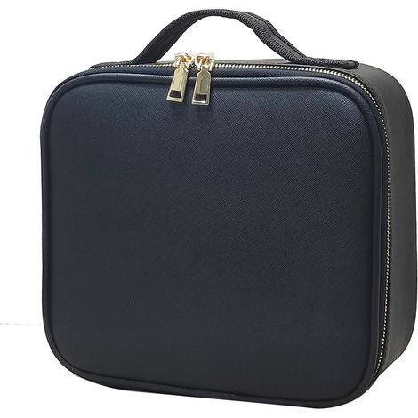 Trousse de toilette en cuir PU noir grand format imperméable avec compartiments ajustables, étui à maquillage pour voyage, capacité élevée