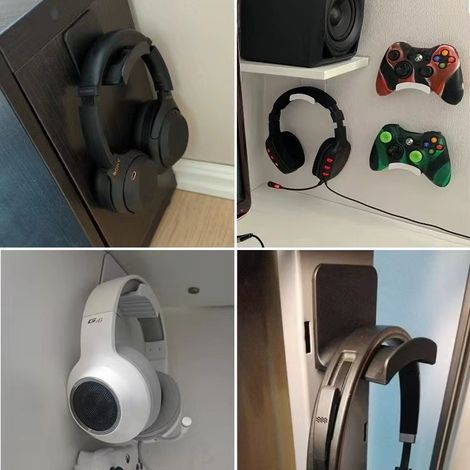 (Lot de 6) Support pour casque d'ordinateur sans perçage, crochet de rangement pour casque, autocollant mural pour chambre d'étudiant (1/2)