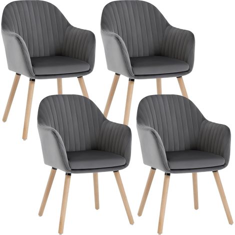 WOLTU 4x Kitchen dining chairs Living Room Corner chairs with Velvet Solid Wood Dark Grey
