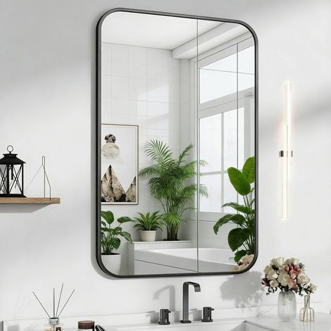 Miroir de salle de bain rectangulaire 61 x 91 cm – Verre anti-explosion haute définition – Coins arrondis – Installation verticale/horizontale – Mc Star
