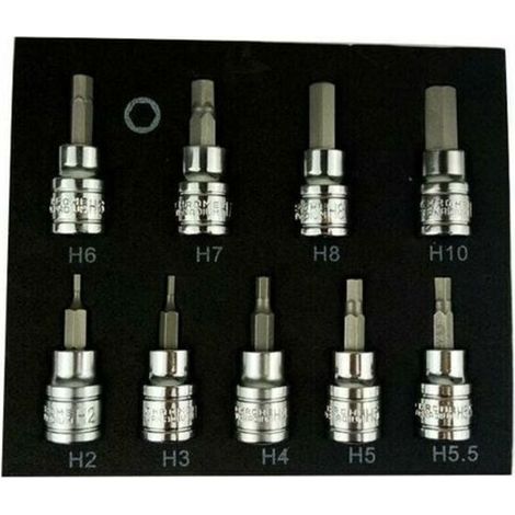 Coffret cliquet et douilles 9 pièces – Douilles hexagonales 3/8' en acier chrome vanadium – Tailles 2-10mm pour clé Allen