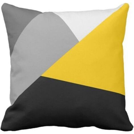 Housse de Coussin Moderne Gris, Jaune et Noir 45x45cm, Décoration Géométrique pour Salon et Chambre (1/5)