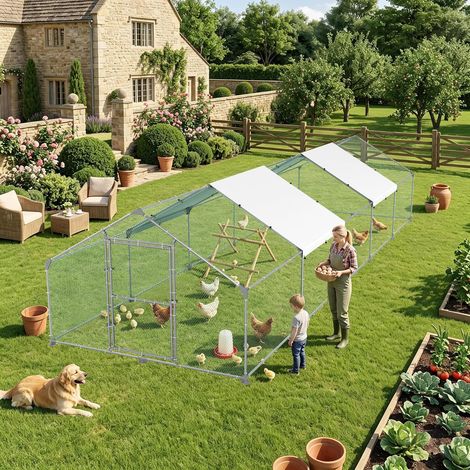 Froadp Enclos Extérieur Pour Poulailler 30 m² Avec Serrure 3x10M, Abri Pour Petits Animaux, Volière, Cage Pour Oiseaux, Cage Pour Animaux Domestiques Extérieur (1/5)