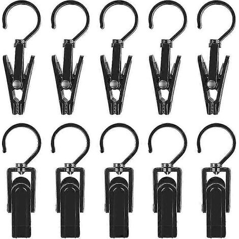 Lot de 20 crochets de suspension - Cintres en plastique avec pince et encoches, crochets rotatifs pour chaussures/bottes, noir (1/5)
