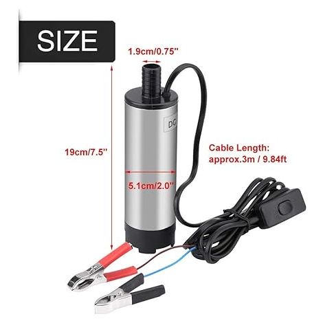 Umfüllpumpe, 12-V-Minipumpe, max. Förderleistung 30 l/min, Edelstahl-Kraftstoffpumpe, Diesel-Wasserpumpe mit rostfreiem Siebboden für Pkw, Tauchpumpe für Boote (1/5)