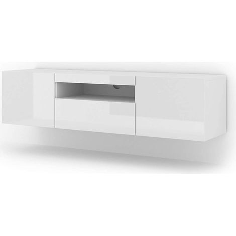 Aura Meuble TV bas universel 150 cm à suspendre ou à poser Armoire Hi-fi Blanc brillant (1/3)