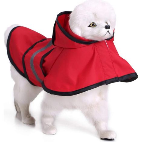 Imperméable pour chien avec capuche et bandes réfléchissantes (rouge) (1/2)