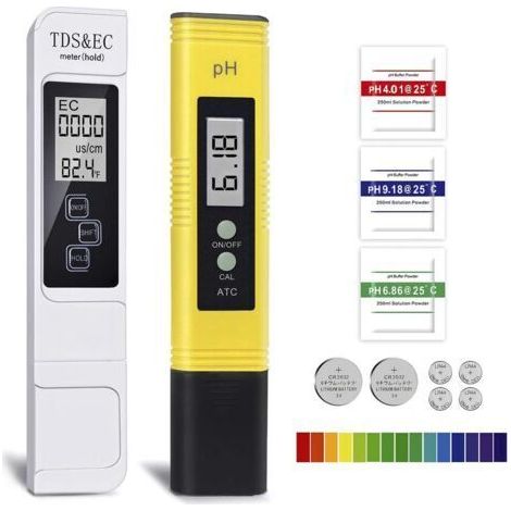 Testeur de qualité d'eau, PH électronique, TDS & EC, calibration automatique, TDS PH EC température 3 en 1 pour piscines, aquariums, systèmes RO, laboratoires. (Ph-mètre jaune + stylo blanc tds&ec) (1/5)